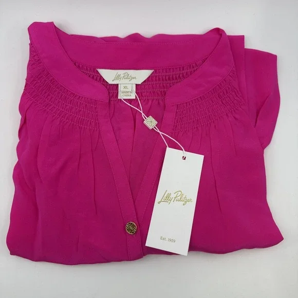 NWT Lilly Pulitzer Elsa Silk Top Parigi Pink Women's X Large XL Silk Blouse NEW - Picture 2 of 4